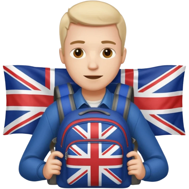 A guy with a backpack holds the Union Jack. emoji