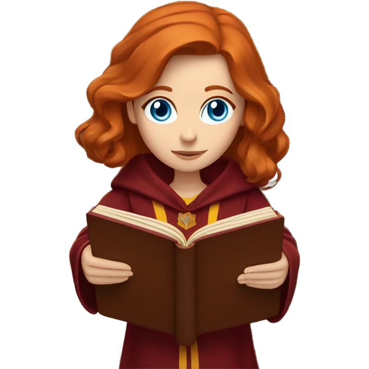 Redhead with deep blue eyes gryffindor reading a book emoji
