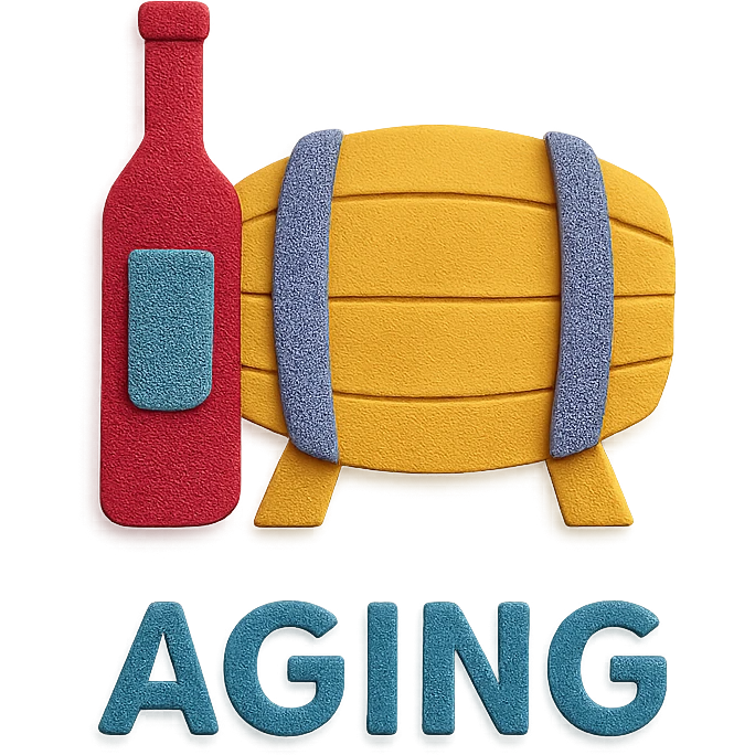 icon representing the 'aging' step in wine making process, paper craft style emoji