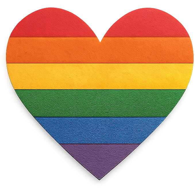 heart in rainbow pride colors, simple and bold, no text emoji