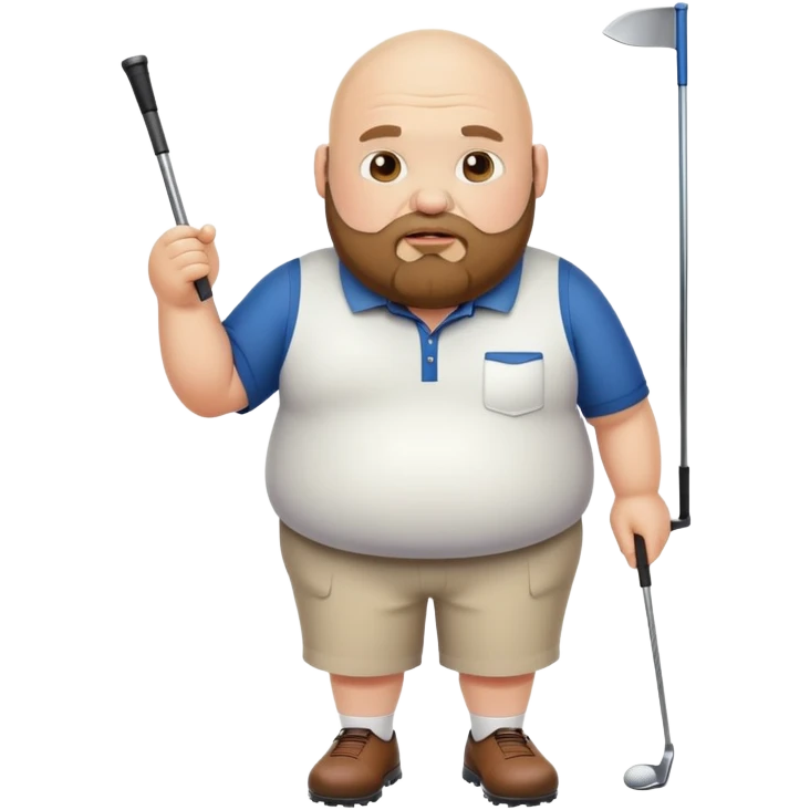 Fat bald guy with beard golfing emoji