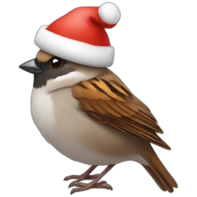 Sparrow wearing Christmas hat emoji