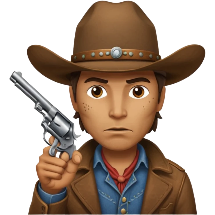 A cowboy pointing his revolver in your face  and saying, "Give me your money." emoji