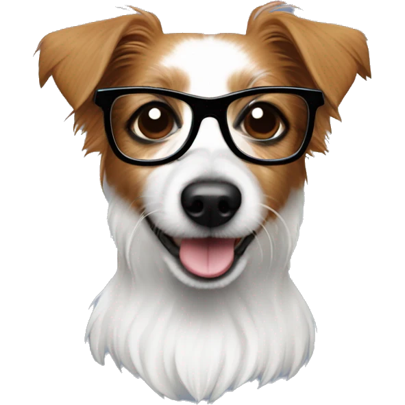 Long haired Jack Russell dog with glasses on  emoji