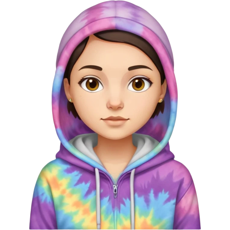 shaved haired brunette girl with an Ohio beanie on and a tiedye hoodie emoji