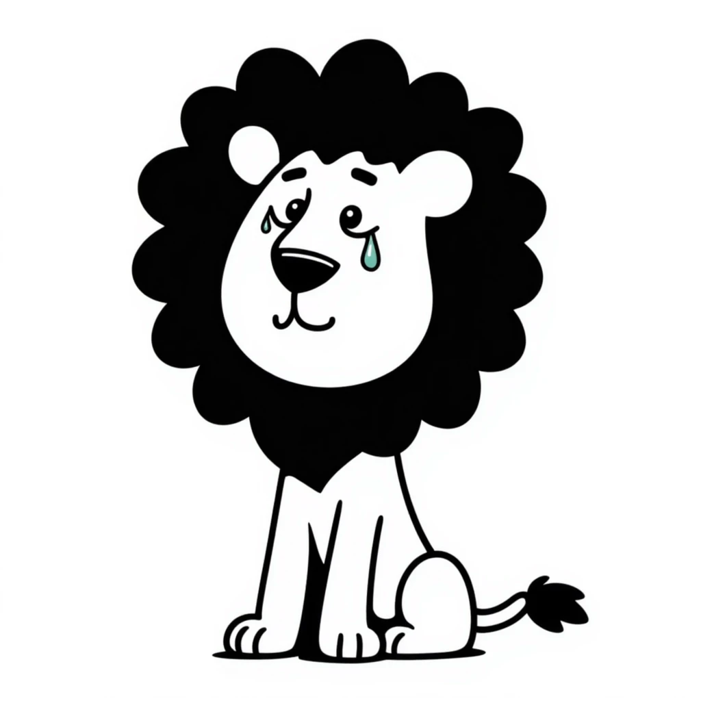 a crying lion, hand drawn doodle style emoji