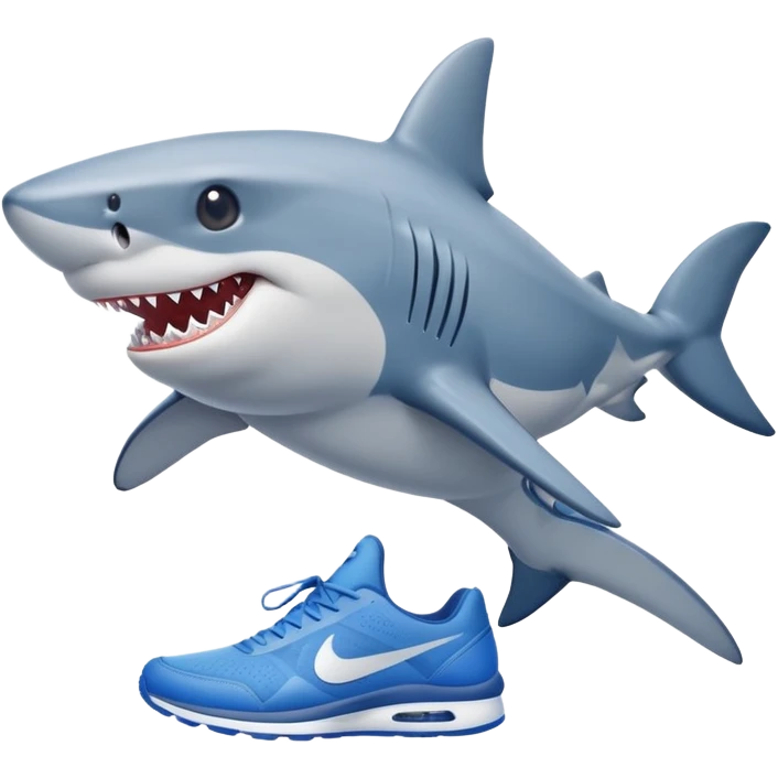 friendly shark wearing blue Nike shoes emoji