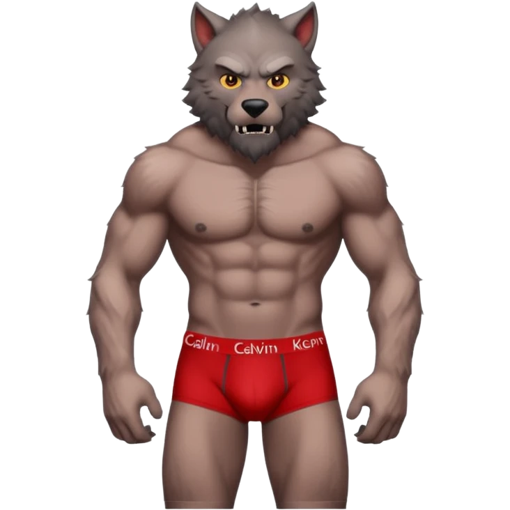 strong hairy werewolf in red Calvin Klein style underwear, emoji style emoji