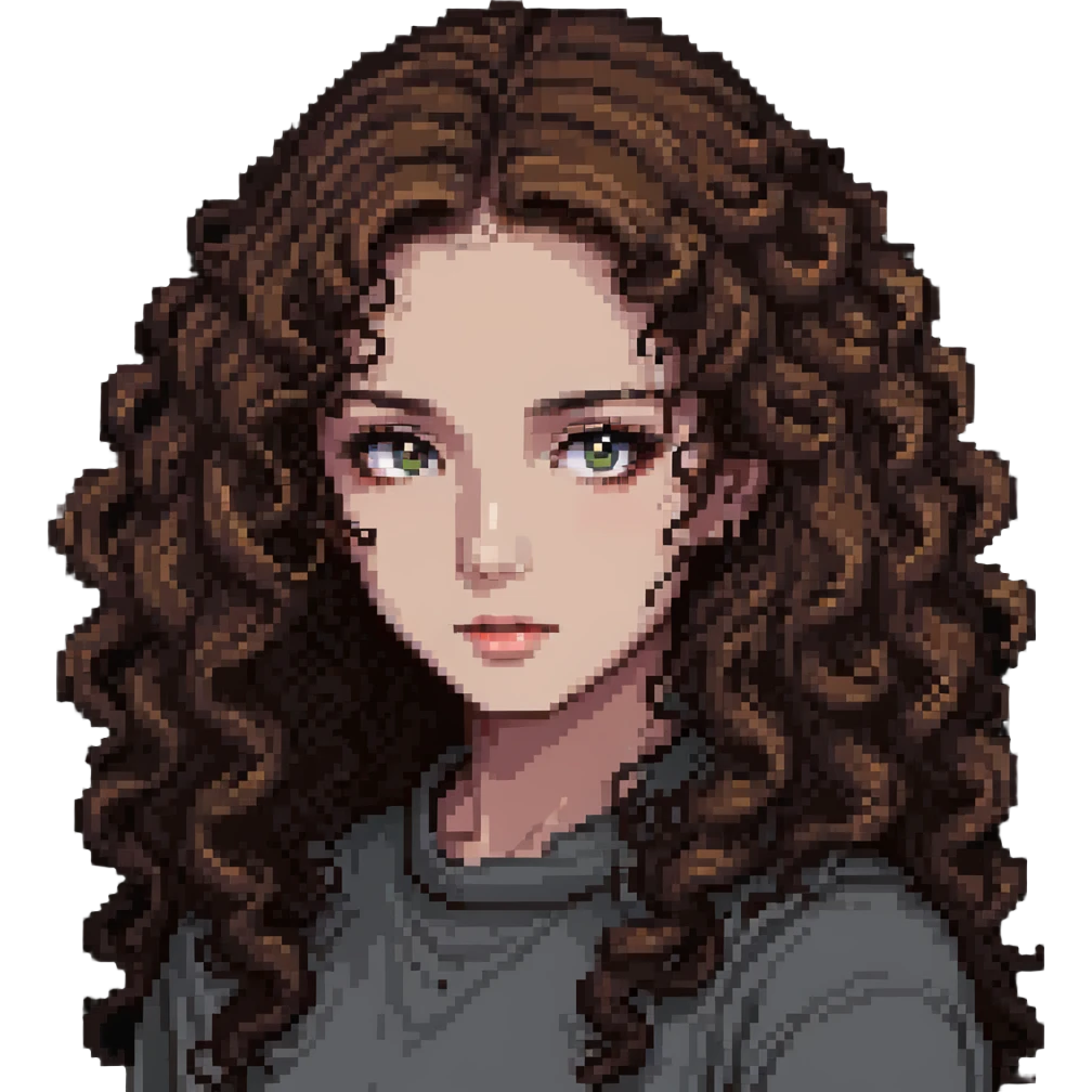 girl with longer curly hair parted on the side, dark eyes and light makeup emoji