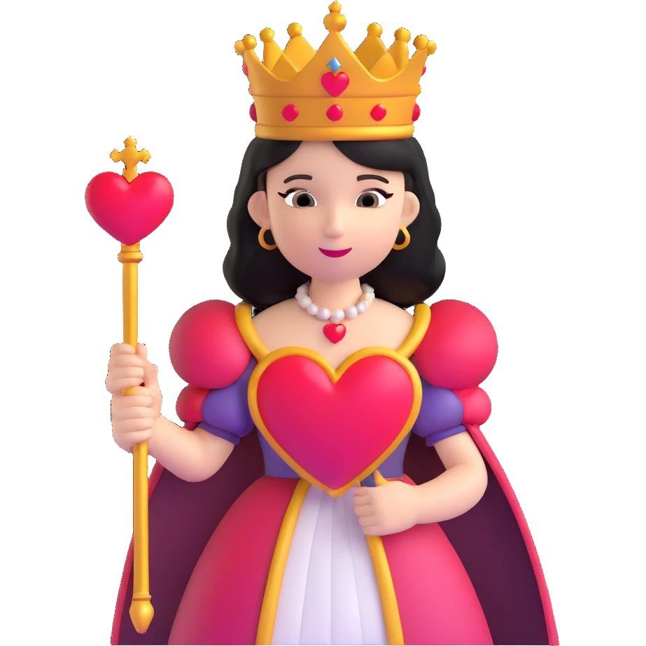 Queen of Hearts from Alice in Wonderland, classic look, crown and heart scepter emoji