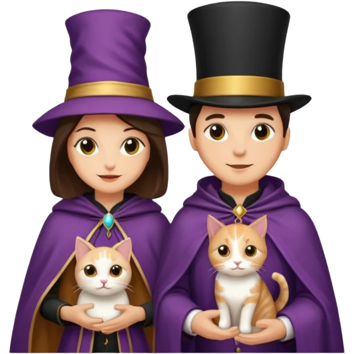 magician couple and their pet cat emoji