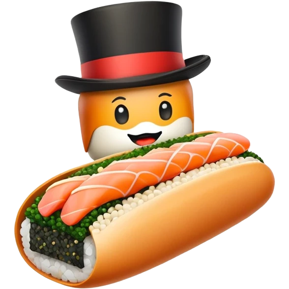 Sushi hotdog with top hat emoji