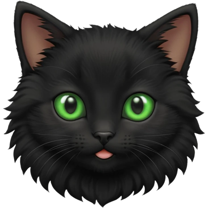 A photo-realistic digital illustration of an adorable black kitten emoji