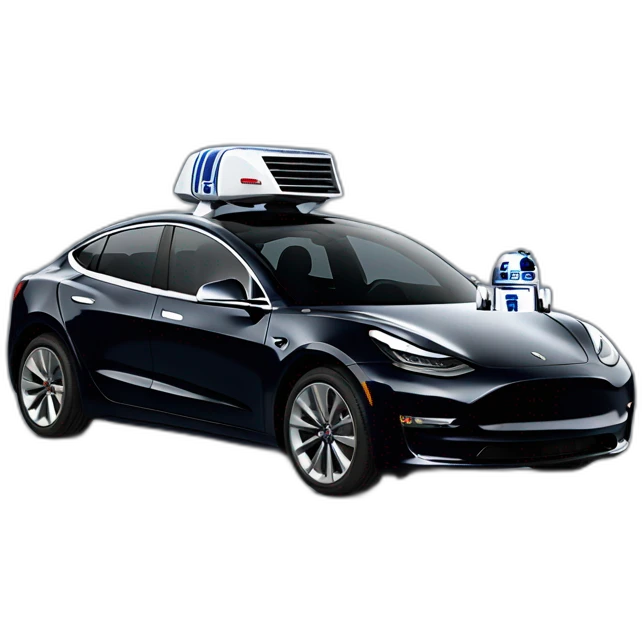 R2-D2 riding black Tesla Model 3 Front view emoji