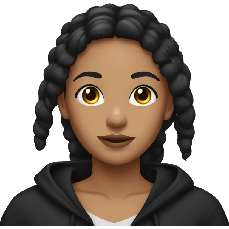 tan girl with black hair in black hoodie with hair up and silver hoops emoji