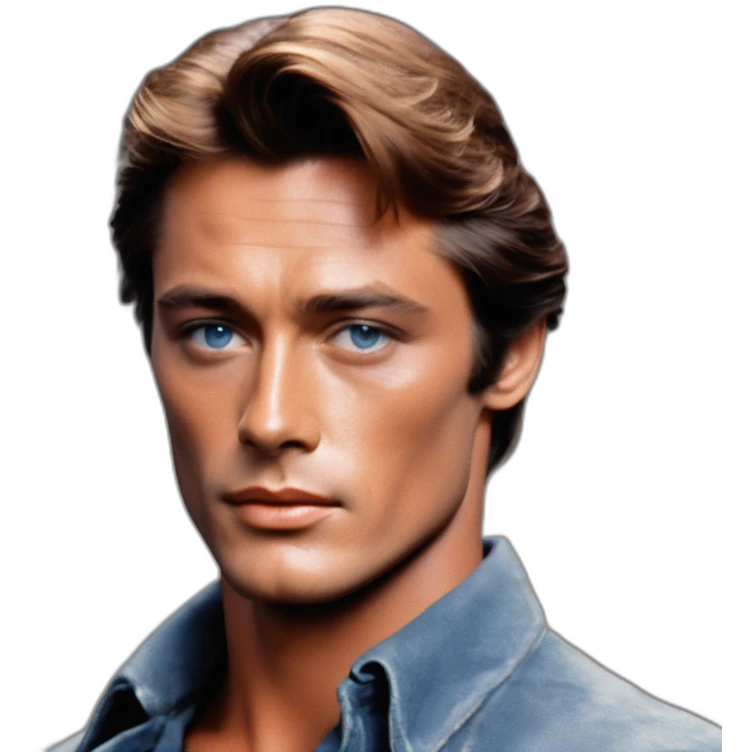 Alain Delon young cowboy blue eyes reddish hair clean shaven emoji