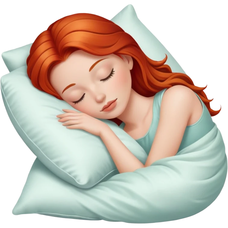 Sleeping beauty redhead white girl with a silk pillow emoji