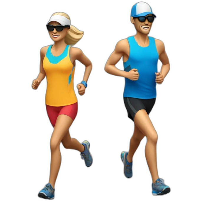 a pair of trail runners running with cap a light Running Vest and a pair of sunglasses emoji