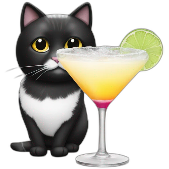 black and white cat with cocktail emoji