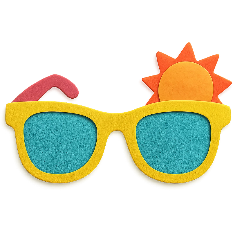 sunglasses with a fun summer vibe and bright colors in paper-craft style emoji