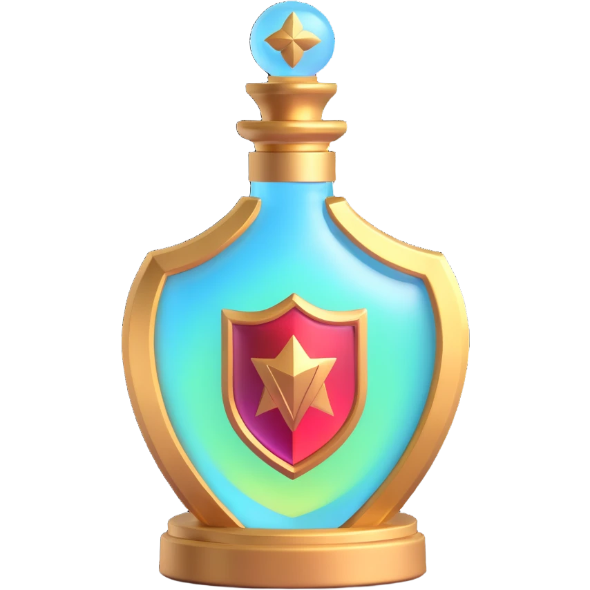luxurious modern elixir bottle in shield form, #7986cb, gold accents, magical aura, 🛠 symbol, seamless bottom, floating, very shiny, collection-matching emoji