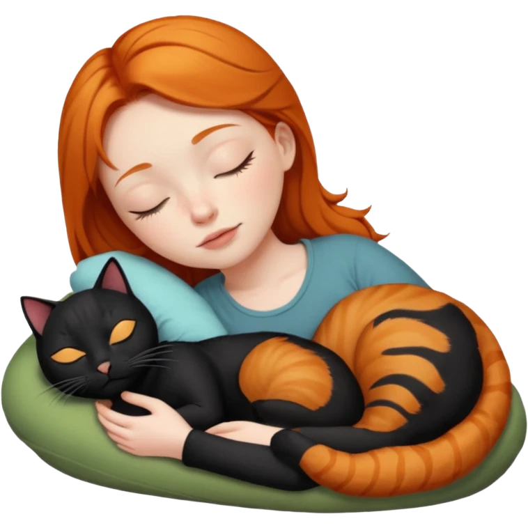 Ginger Girl sleeping with black cat emoji
