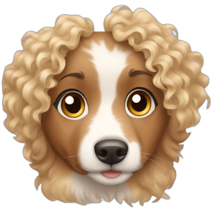 Curly blonde girl with an Australian shepherd emoji