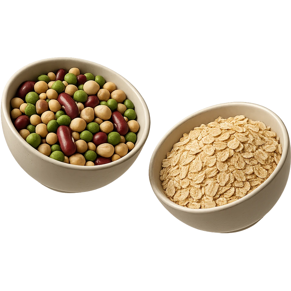 BOWL DI LEGUMI FLUTTUA IN ARIA INSIEME A BOWL DI FIOCCHI DI AVENA,  iperrealistico 4k emoji