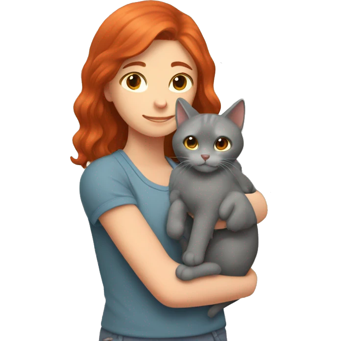 A gray cat in the arms of a red-haired girl emoji