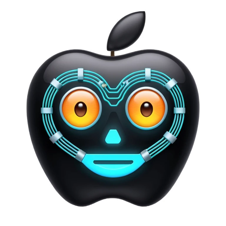glowing eyes and circuit lines, AI emoji, apple style emoji