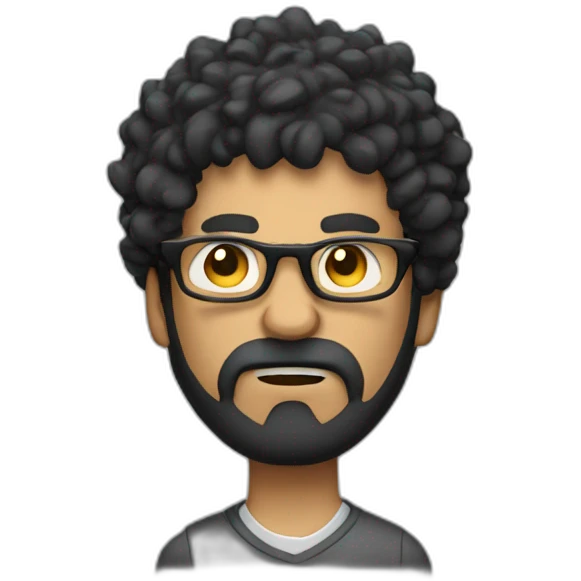angry men with black curly hair and beard with golden glasses working on computer emoji