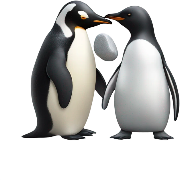 Penguin giving another penguin a pebble emoji