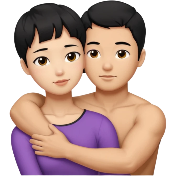 buff korean Man black hair hugging girl with black pixie cut  emoji