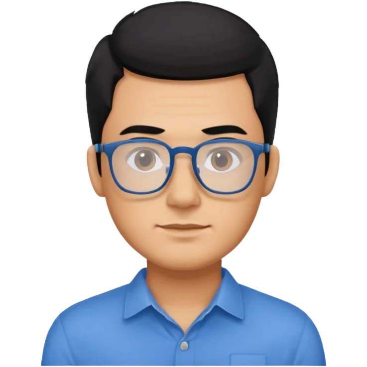 portrait of US man, wearing a blue shirt, square glasses, black hair emoji