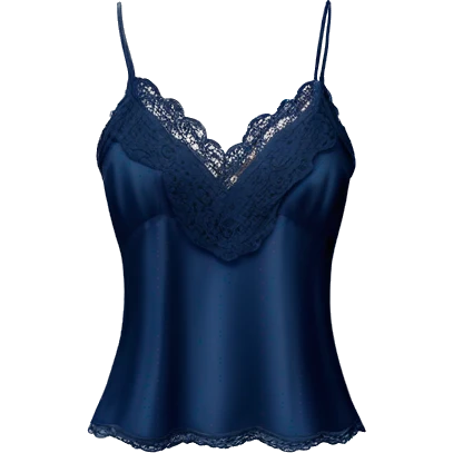 Realistic isolated side view of a navy blue lace silk camisole blouse. emoji