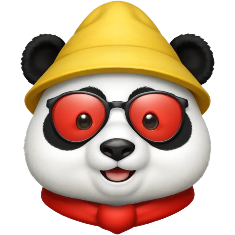 panda with yellow conical hat, red glass emoji