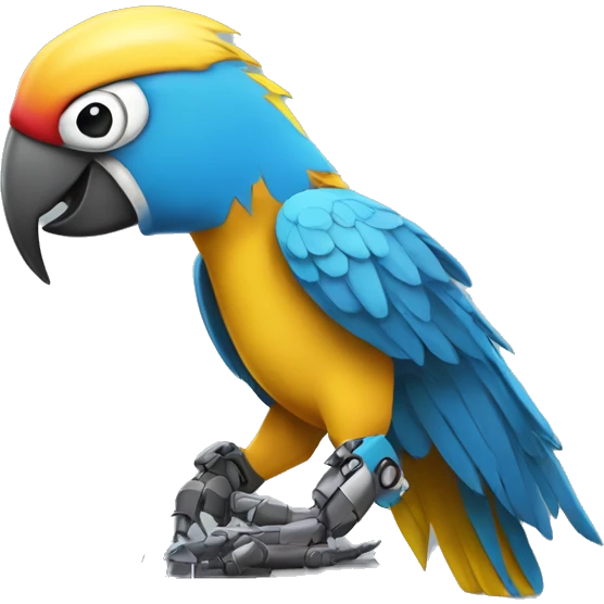 Macaw robot writing in a macbook emoji