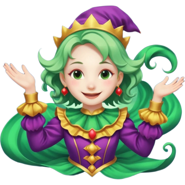 genra imagen de una chica eterea( casi irreal )con cara de sol, sonriendote, bufon, flotando en el espacio emoji