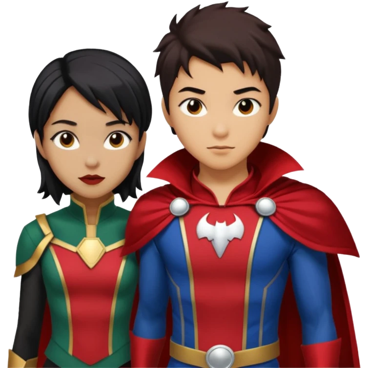 Solo poly platonic relationship, one is south African girl, one is Asian boy, one is biracial features Asian tomboy girl, vampire and marvel cosplay elements inspired. emoji