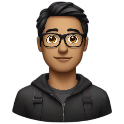 A man with black hair with the Instagram logo behind him, wearing black glasses emoji