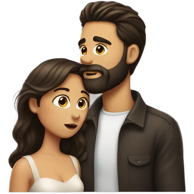 kiss-kiss brunette girl brunette man with beard emoji