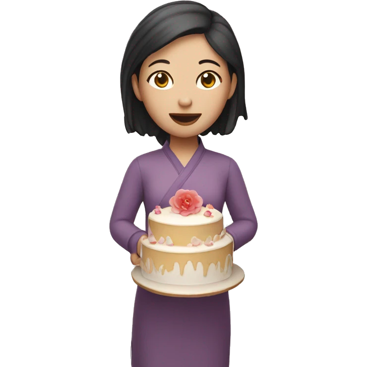 Chinese woman holding a cake, her skin is white. emoji