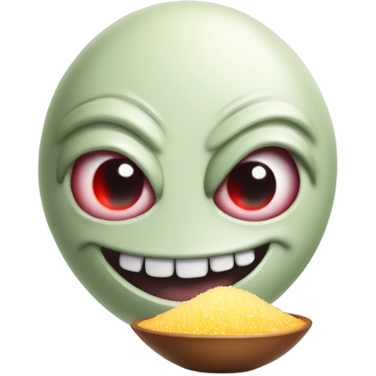 Alien with a big smile with a pile of salt and red eyes emoji