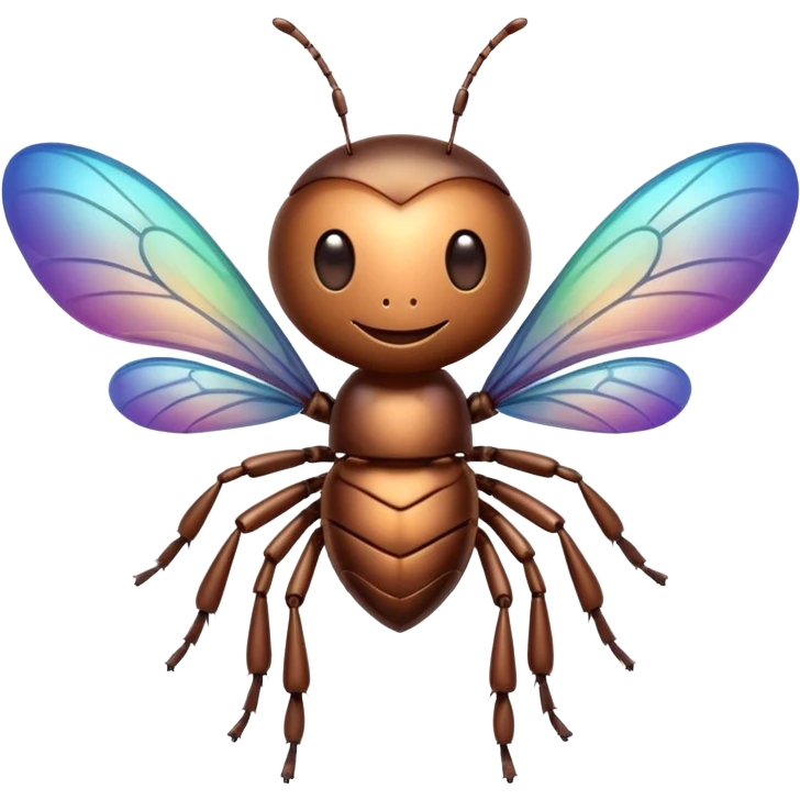 bug with heart-shaped wings and a happy face emoji
