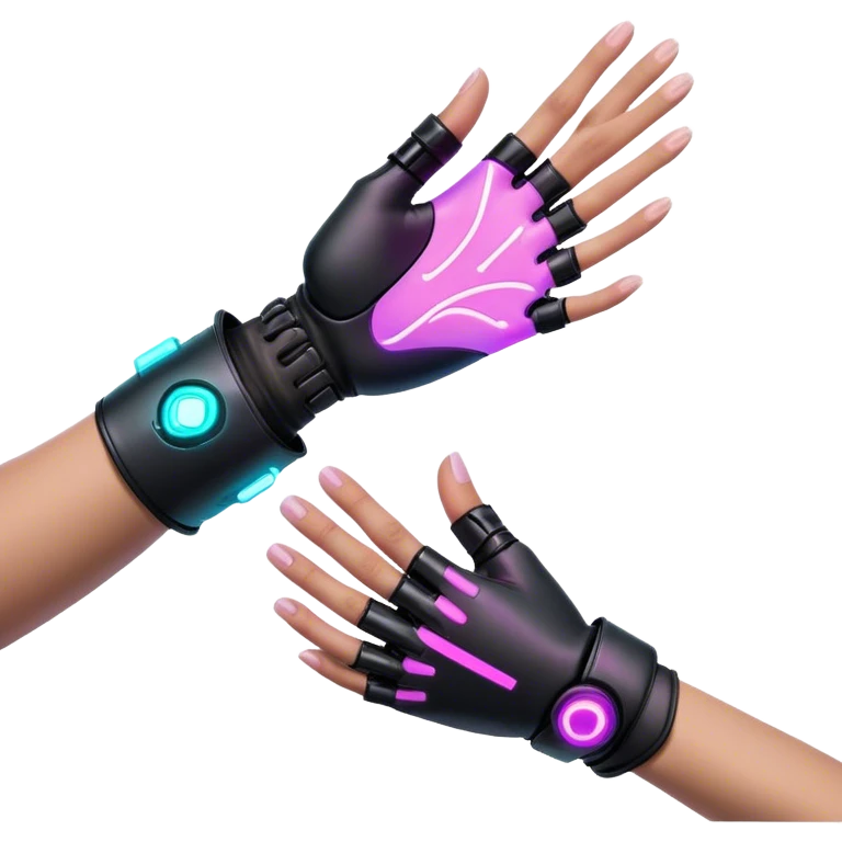 Neon cyberpunk style 
male hand holding female emoji