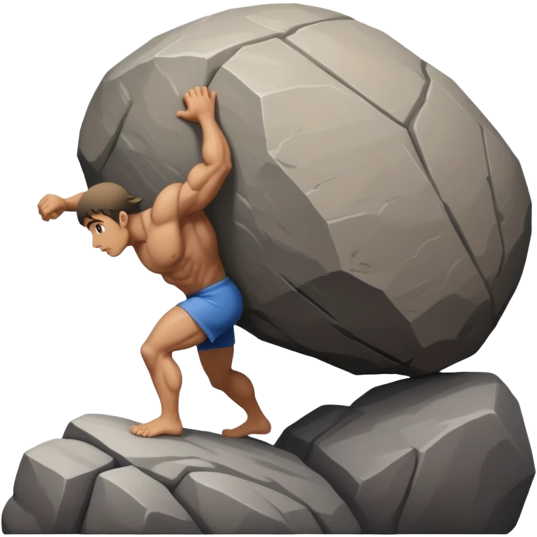 Sisyphus pushing a large boulder up a hill emoji