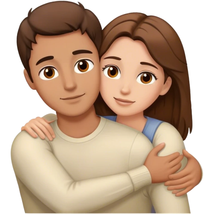 white couple with brown hair,man has brown eyes, they’re hugging each other  emoji