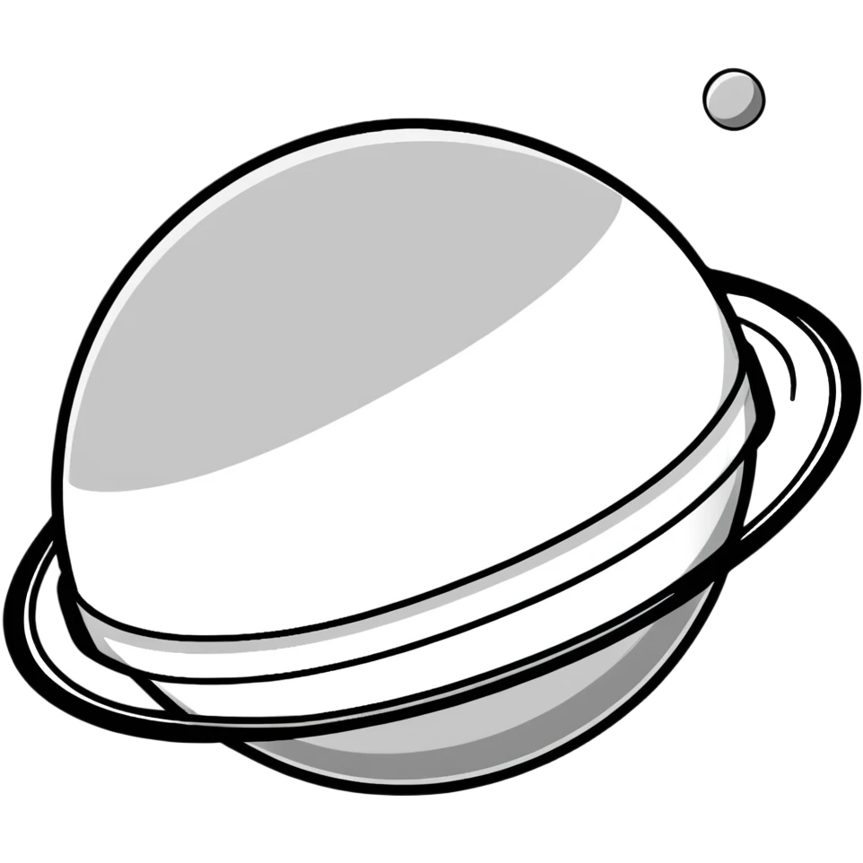 Planet Saturn with rings in monochrome grey colors emoji