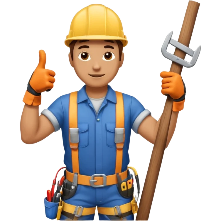 Un electricista subido en el poste de luz con todos sus implementos de seguridad haciendo like emoji