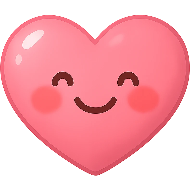a cute pink heart emoji, shiny, with a smiling face, blushing cheeks emoji